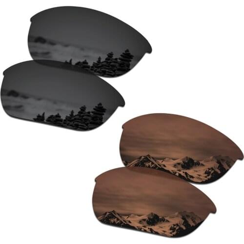 SmartVLT 2 Pairs Polarized Sunglasses Replacement Lenses for Oakley Half Jacket 2.0 Stealth Black and Amber Brown
