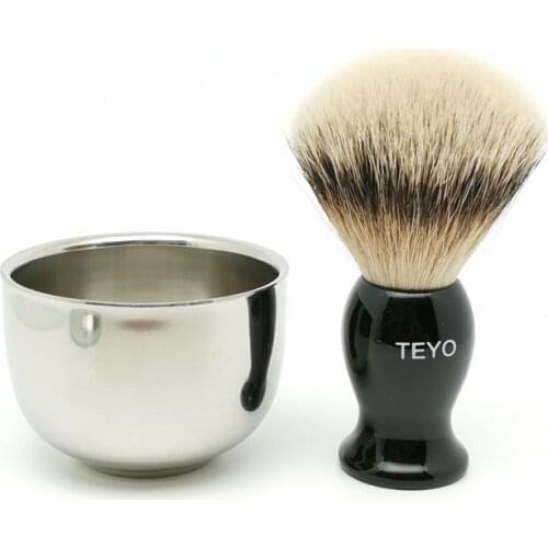 TEYO Super Silvertip Badger Hair Shaving Brush and Shaving Bowl Set Perfect for Man Wet Shave Cream Safety Razor Beard Brush