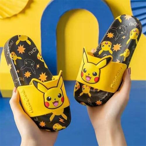 Tomy 2021 Pokemon Kawaii Pikachu Summer Slippers Indoor Antiskid Boys and Girls Action Figure Sandals Shoes for Children Kids