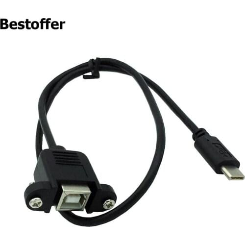 Type-C USB 3.1 USB-C Male to USB 2.0 B Female Socket Printer Panel Mount Cable 50cm Length