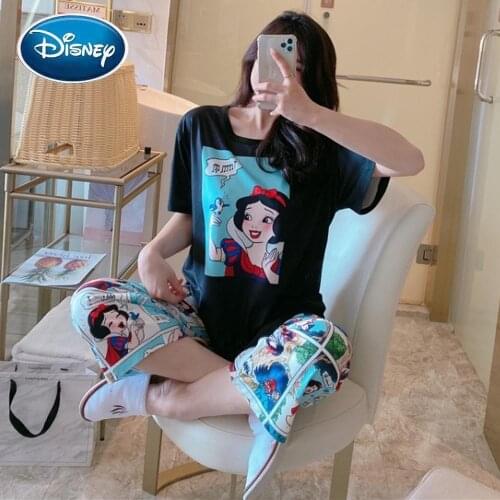 Disney Schneewittchen Princess Minnie Mickey Mouse Cartoon Print Women T-Shirt Short Sleeve Tee Tops Calf-Length Pants 1 Sets