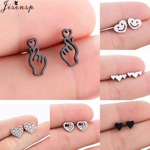 Jisensp K-pop Style Romantic Give Your Heart Stud Earrings Gesture Than Heart Earrings for Women Girls Fashion Jewelry Gift