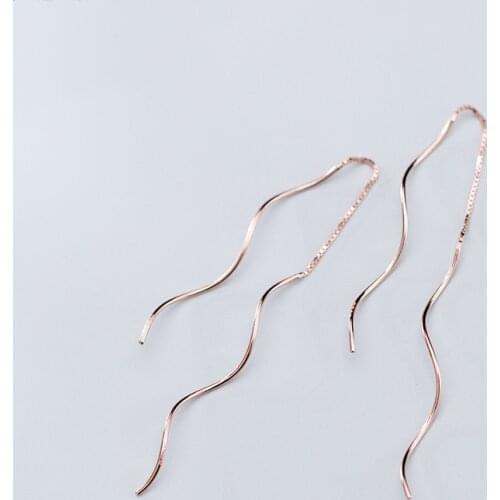 Real 925 Sterling Silver Spiral Drop Earrings Wave Shape Pull Through Threader Earrings for Women Birthday Gifts