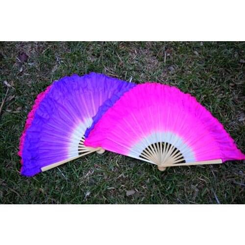 2018 women of high quality silk Chinese belly dance dance fan cheap hot Side of the rose side of the purple short silk fan