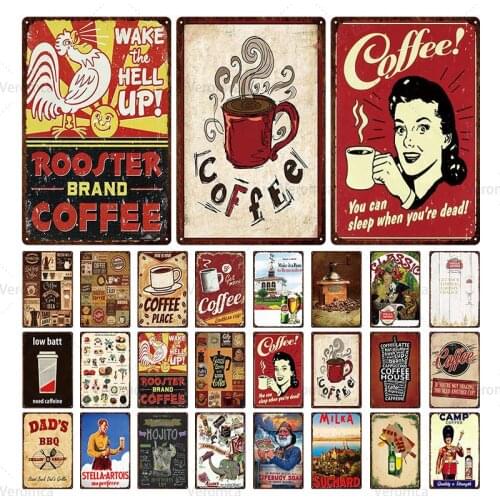 Coffee Tin Sign Shabby Chic Home Bar Cafe Vintage Wall Decor Metal Tin Signs Pub Tavern Retro Decorative Plate Poster