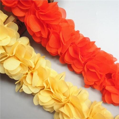 1Yard 3D Flower 6.5cm Wide Chiffon Lace Trim Ribbon Fabric for Applique Sewing Craft Wedding Dress Decoration DIY Accessories
