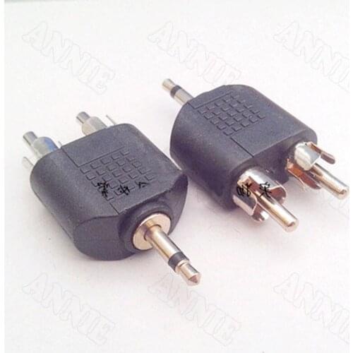 10pcs/lot 3.5mm To Double RCA Socket Single Channel To Lotus Converter One Male To Two Male Jack