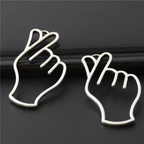 10pcs Silver Color Hollow Lovely Hand Charms Heart Gesture Pendant Trendy Making Jewelry Fit Accessories Crafts 42x24mm A3049