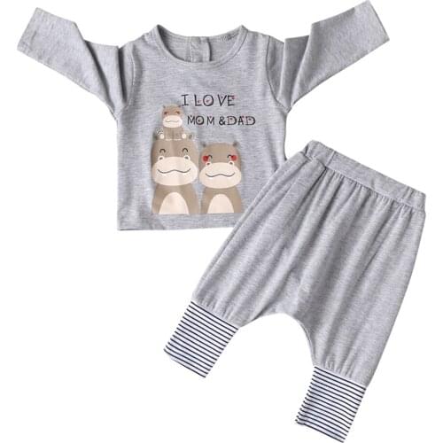 2pcs Cotton Outfits Print Clothes Set Tidy Simple and Generous in Appearance Cute Casual Boy Girls Shirt Long Pants