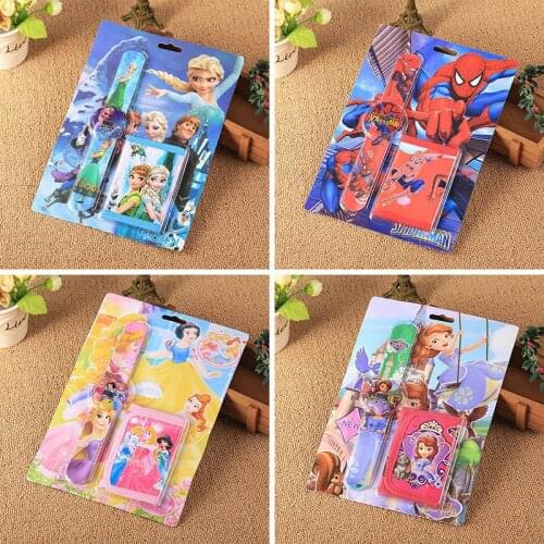 2 Pcs/set Disney Watch Wallet Suit Kids Bracelet Wristband Cartoon Anime Figure Frozen Princess Snow White Spiderman Watches