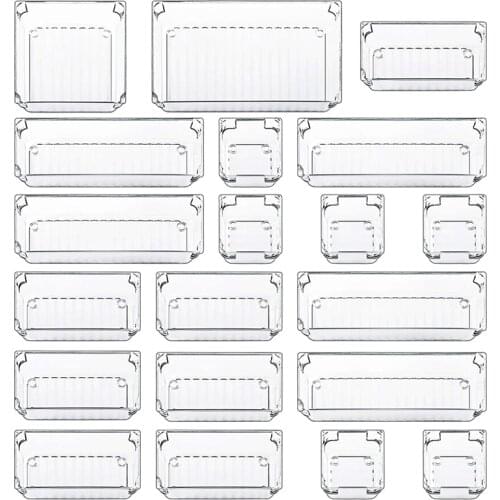 20-Piece Transparent Drawer Storage Box Set Bathroom Office Storage Divider Box Suitable for Desk Dressing Table Cabinet