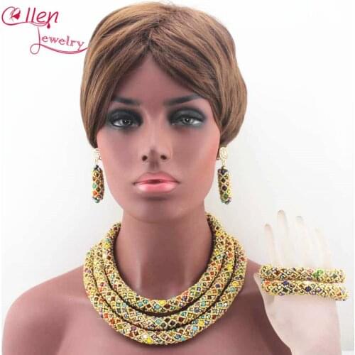2019 Delicate multi-color Crystal Nigerian Wedding Bridal Accessories African Beads Jewelry Set Necklace Bracelet Earring N0027