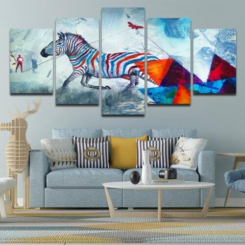 5 Pieces Decoration Picture Canvas Painting Colorful Animals & Kids & Beauty Wall Art Poster for Living Room Bedroom Background