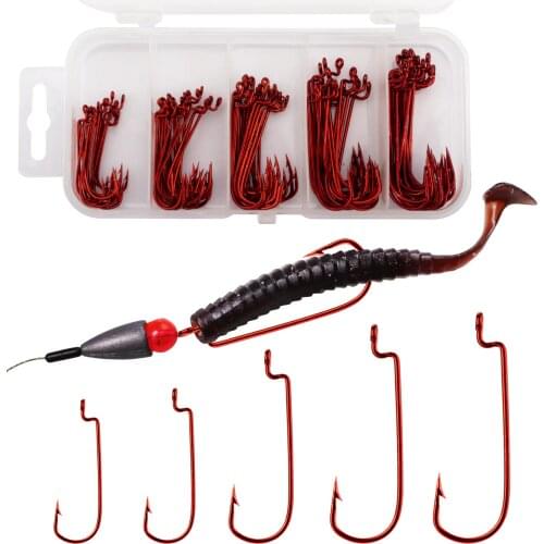 50pcs/box Shank Crank Offset Fishing Hooks Carbon Steel Carp Fishhook For Soft Worm Lure Bass Barbed Hooks 3# 2# 1# 1/0# 2/0