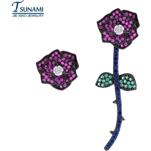 AB Style 2018 New fashion plant flowers AAA cubic zirconia zircon earrings National charm tassel women jewelry ER-060 DIY Flower