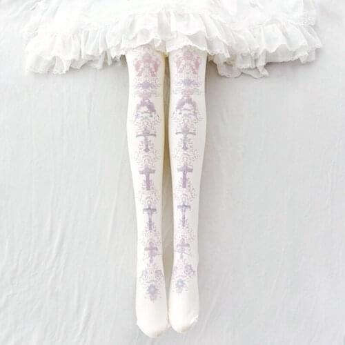Angel Lolita sexy stockings Japanese pantyhose girls bottoming socks velvet printing Cross
