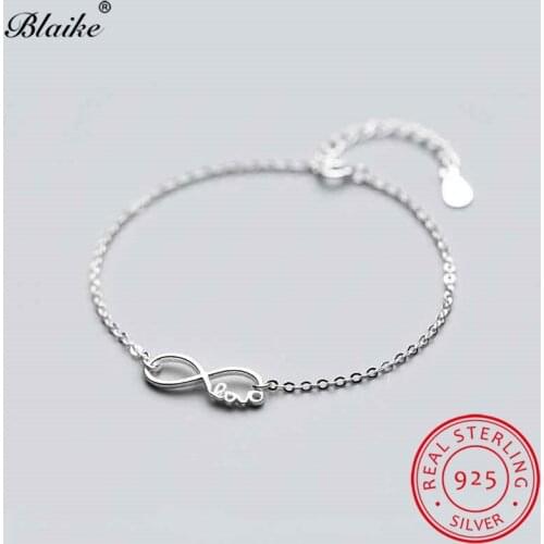925 Sterling Silver Infinity Bracelets For Women Chain Bangles Minimalist Letters 8 Shaped Wedding Bracelet Simple Jewelry Gifts
