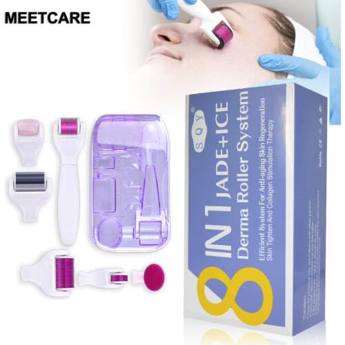 New DRS 8 In 1 Titanium Derma Roller Microneedle Set Facial Rollor Skin Rejuvenation Remove Scars 4 Color Face Care Derma Tool