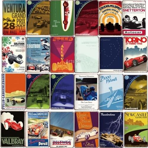Racing Cars Vintage Metal Signs Tin Poster Decorative Plates Wall Stickers Pub Bar Garage Decor