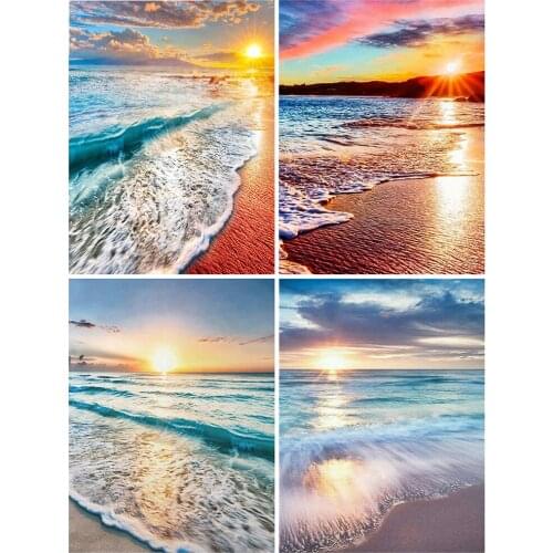 KAMY YI Beach Sunset Seaside Landscape Diamond Painting Cross Stitch 5D Diy Embroidery Full Diamond Mosaic Art Home Decoration