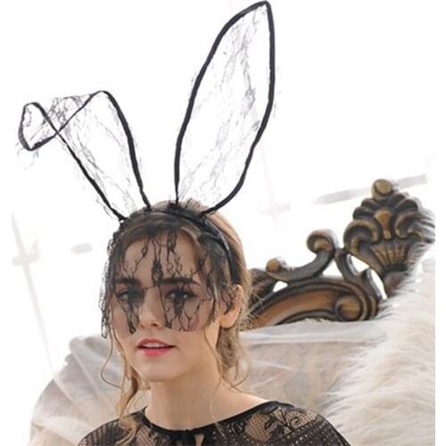 Costume di Halloween Del Partito Del Coniglio Orecchie da Coniglio Fascia Con Pizzo Maschera per Gli Occhi Nero