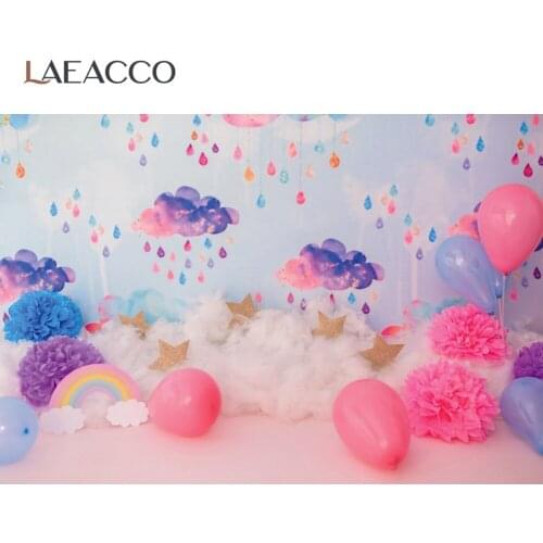 Laeacco Pink Balloons Birthday Party Rainbow Drop Rain Princess Baby Newborn Photocall Photo Background Photography Backdrops