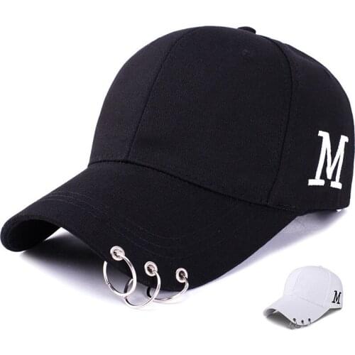 M Embroideried Baseball Hat with Rings High Quality Adjustable Outdoor Sports Sun Cap for Women Men Fashion Snapback Hat