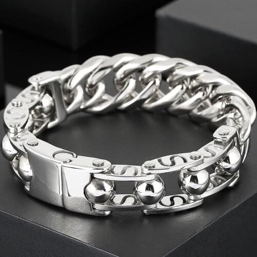 Punk Ttanium Mens Bracelets On Hand Accessories Polished Stainless Steel Iron Jewelry Bracelets Male Engraveable Mannen Armband