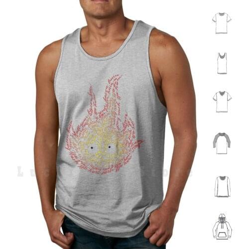 Calcifer Calligraphy Aus Das Wandelnde Schloss tank tops vest 100% Cotton Howls Moving Castle Calcifer Hayao Miyazaki Studio