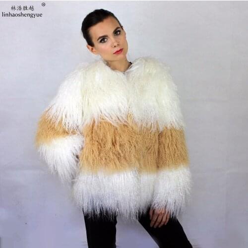Linhaoshengyue Mongolia Sheep Fur Women Fashion Coat Freeshipping