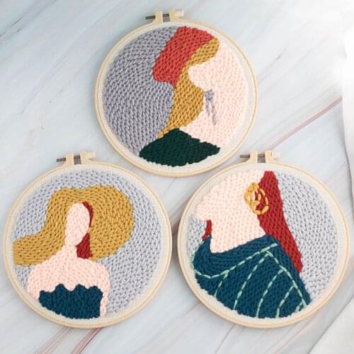 Fashion Girl Pattern Punch Needle Embroidery Kit with Yarn for DIY Beginners Easy Embroidery Needlework Wool Work