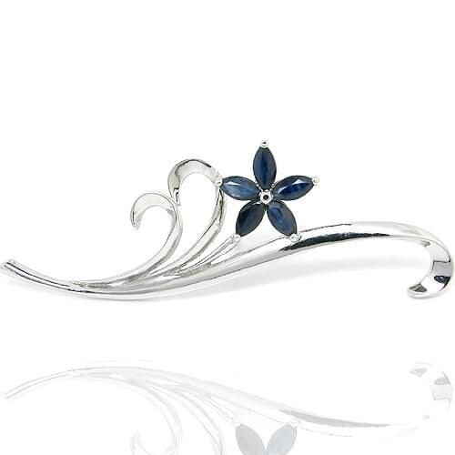 Natural real sapphire flower brooch pins Free shipping 925 sterling silver 0.35CT*5pcs gemstone For men or women X201272
