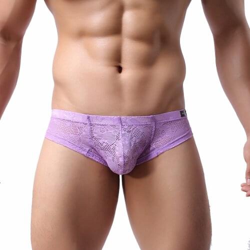 Hot Mens Lace Brief Panites Sexy Semi See-through Lace Underwear Low Cut Underwear Exotic Male Underpants Panties Solid Color