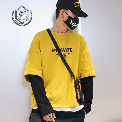 Men Fashion Loose Print Casual Patchwork Pullover Hip Hop Sweatshirts
