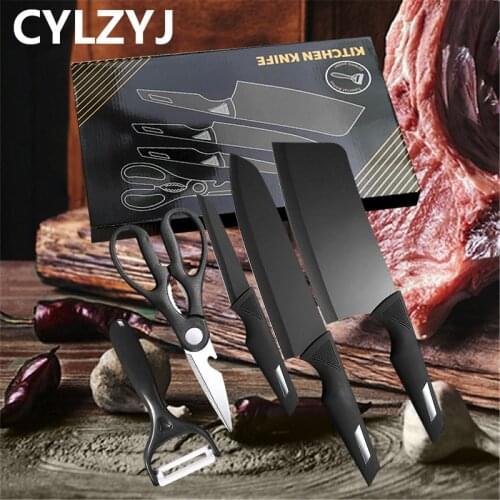 Stainless Steel Knife Set Slicing Fruit Chef Chopping Knife Cooking Knife Peeler Scissors 5 Piece Set Kitchen Gift Box Knife Set