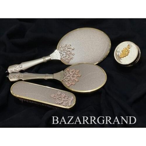 YOUR COMB SET WITH QUALITY COLOR TO ADD ELEGANCE TO YOUR STYLE 4-Piece Gold Ivy Pattern Comb Brush Set Gift Dowry FREE SHİPPİNG