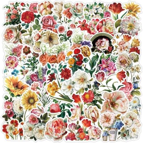 50pcs Bloom FLower Stickers For Stationery Notebooks Helmet Scrapbooking Material Scrapbook Supplies Flowers Sticker Aesthetic