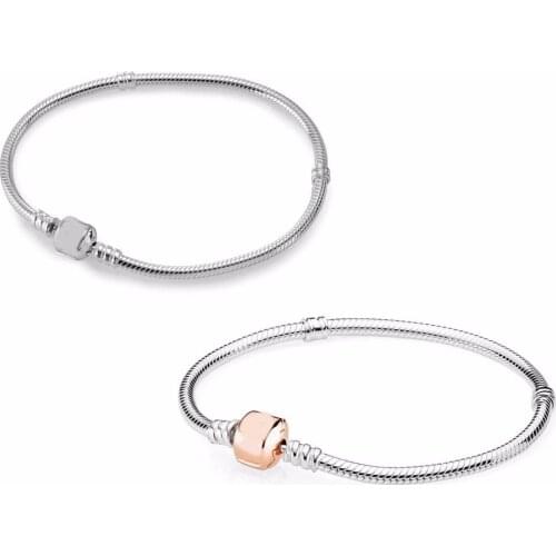 New 100% 925 Sterling Silver Bracelet Silver/Rose Gold Silver Clasp Charm Bracelet Fit European Charms Diy Jewelry