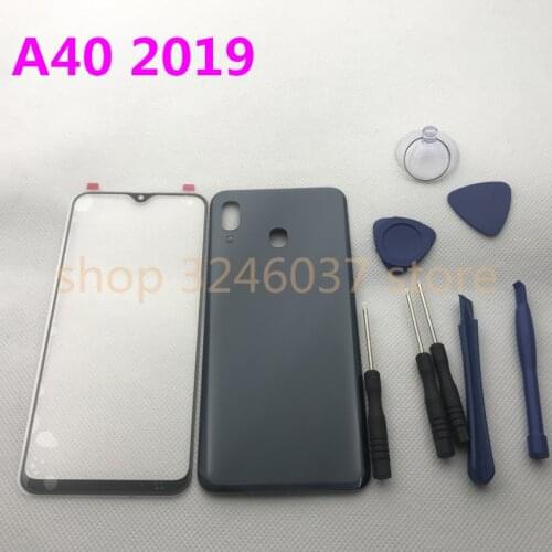 Original Front Screen Glass Lens For Samsung Galaxy A40 A405 A405F SM-A405F Rear Battery Cover Door Back Housing + Sticker Tools