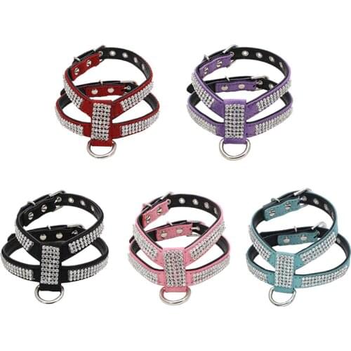 Dog Collar Exquisite Crystal Diamond Decorate Quick Release PU Leather Dog Harness Leash pet Necklace Adjustable Pet Products