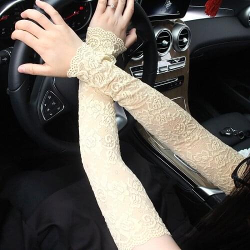 Summer Long Sleeve Sun Protection Glove Women Mesh Floral Lace Elastic Wedding Arm Sleeves Thin Breathable Driving Gloves