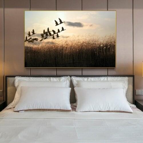 Modern Landscape Posters and Prints Wall Art Canvas Painting Wild Goose and Reed Pictures for Living Room Home Decor No Frame