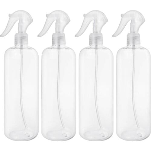 4pcs Empty Spray Bottle 500ml Multi-Purpose Clear Plastic Leak Proof Adjustable Sprayer for Gardening Home Cleaning Supplies
