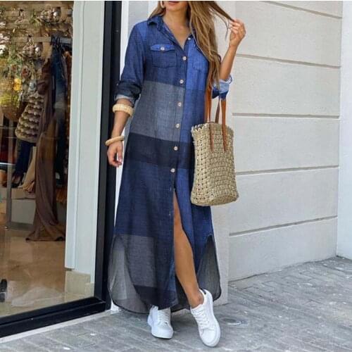 S-4XL Plus Size African Dresses For Women Dashiki African Clothing Spring Summer Long Sleeve Maxi Casual Button Split Vestidos