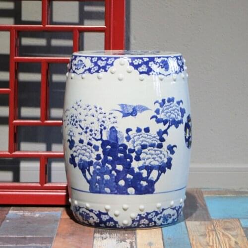 Jingdezhen Blue And White Hand-painted flower and bird antique Ceramic porcelain Stool