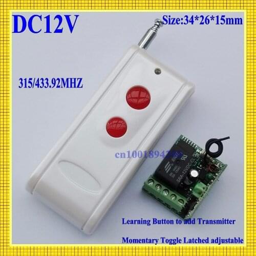 DC12V Mini Small Volume Remote Control Light Lamp LED Power Remote ON OFF Switch Door Access Garage Remote Controller 315/433MHZ