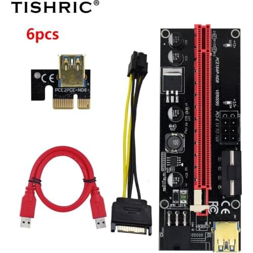 TISHRIC 6PCS PCIE Riser Card PCI Graphics Extension Cable Miner Mining PCI-E PCI 1X To 16X Extender 009S Riser For Video Card