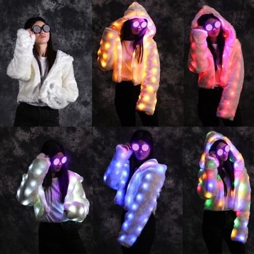 Party wears white fur coat led light costumes colorful light rave luminous dress clothe dj glowing outfits performance show