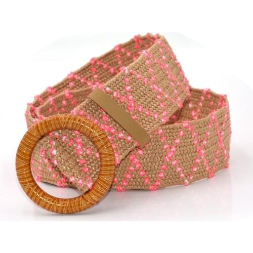 Vintage Waist Belt Round Buckle Woven Belt Ladies Vintage Without Needle Buckle Belts Smooth Wide Elastic Waist Belt Waistband