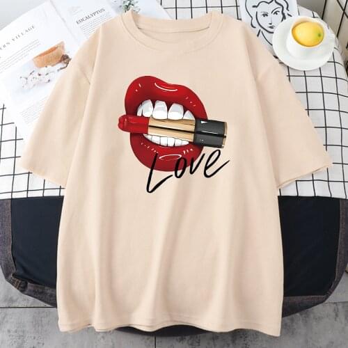 Big Red Lips Printing WomenS T-Shirt Street Oversize T-Shirts Fashion Big-Size Clothing New Creativity Loose T Shirt Womens